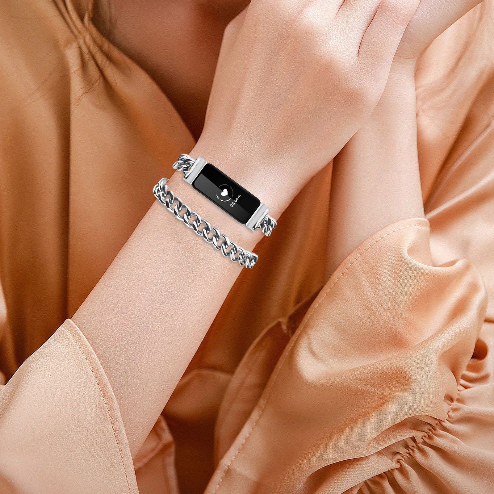 For Fitbit Inspire / Inspire HR / Inspire 2 Circle Design Stainless Steel Watch Bracelet Strap - Silver For Fitbit Inspire / Inspire HR / Inspire 2 Circle Design Stainless Steel Watch Bracelet Strap - Silver